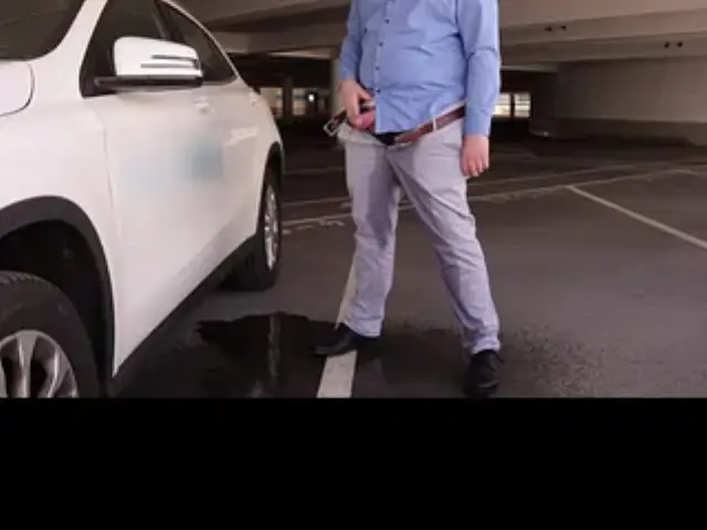 Office Man Doesn't Make It! Public Desperation, Wetting, Pissing and Cumming in the Parking Garage